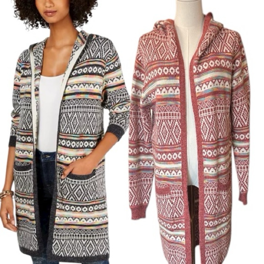 MONTEAU  Hooded Intarsia Duster Cardigan size medium